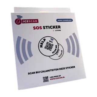 Verpakking van de ICESCAN SOS-stickers, 2 stuks
